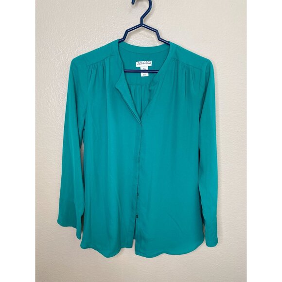 Adrienne Vittadini Womens Turquoise Long Sleeve Button Down Blouse M Polyester - Picture 2 of 6